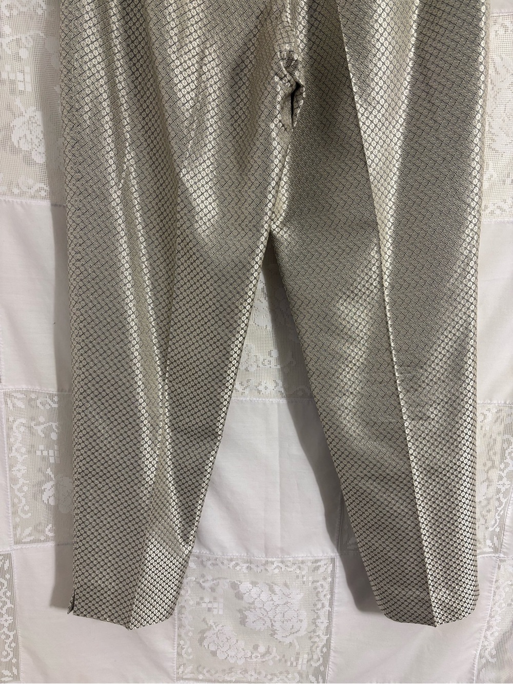100% Silk Metallic Textured Boho Chic High Rise Dress Pants Size 6 - Picture 13 of 14